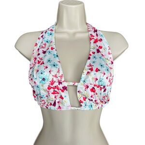 Double Crazy Halter Top Festival Boho  Floral Print Crop Halter‎ Top Size Large